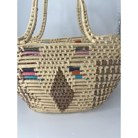 Vintage Large Straw Raffia Tote Handbag Colorful Rattan Woven Bag - Picture 4 of 13